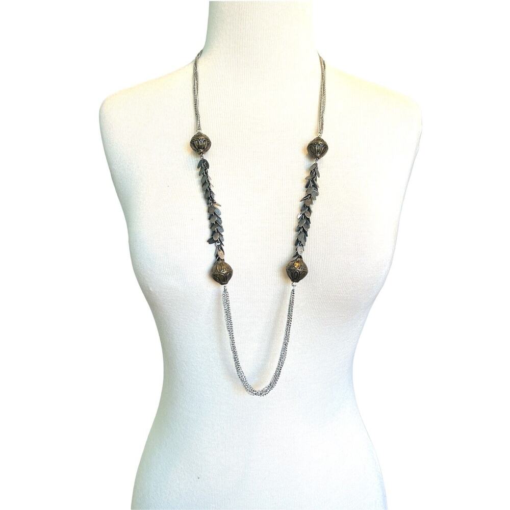 Mixed Metal Artsy Bohemian Long Beaded Chain Necklace‎